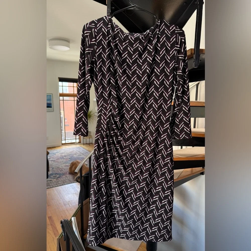 Ralph Lauren Womens Black Herringbone 3/4 Sleeve Jewel Neck dress 10 - Picture 5 of 5